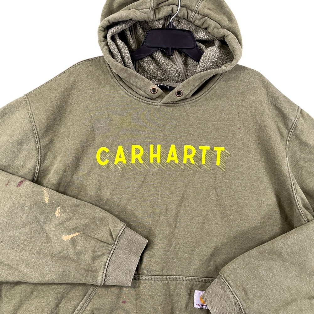 Carhartt Rain Defender Hoodie Mens XL Green Graphic Logo Heavyweight Workwear